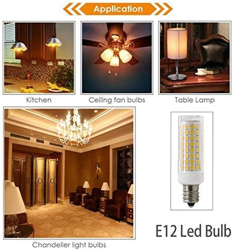 E12 LED Light Bulb, Dimmable E12 Candelabra Base Light Bulbs, 70 - 75W Equivale