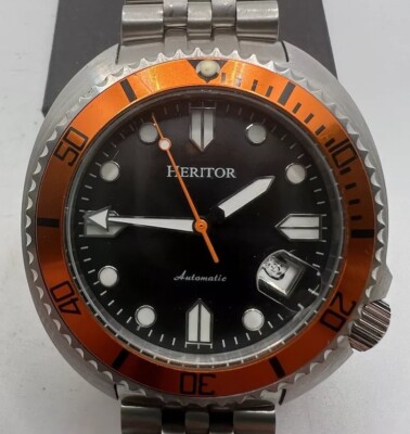 Heritor Morrison Automatic NH35A Mens Orange Bezel  Black Dial Steel Watch 43MM