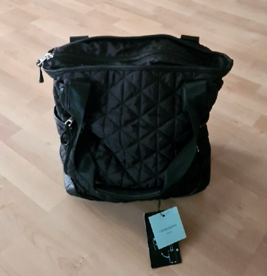 CYNTHIA ROWLEY Quilted Black NYLON Leather Trim Tote Travel Laptop