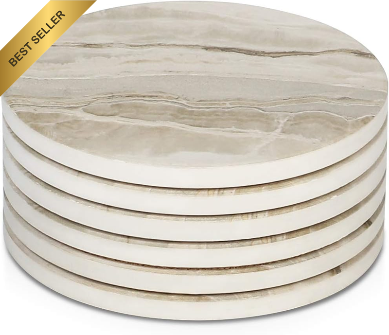 6Pcs Marble Style Ceramic Coasters Set Absorbent with Cork Base for Cups