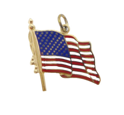 Charm Fisher LeStage 22K on Sterling AMERICAN FLAG Red White Blue 22 mm Large