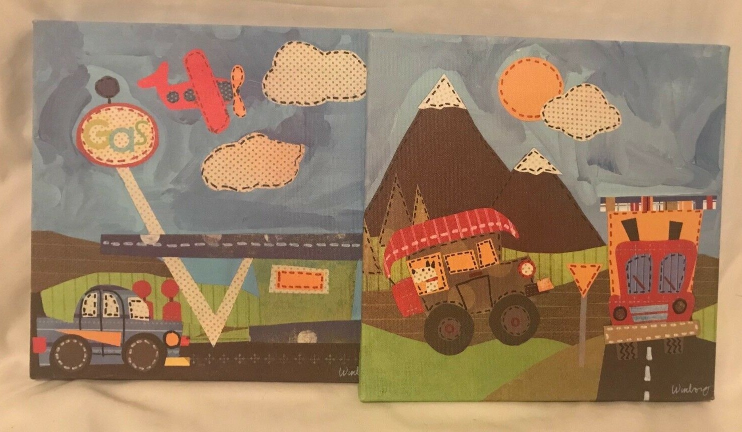 Lot of 2 Oopsy Daisy Too Canvas Wall Art Transportation Kids Decor