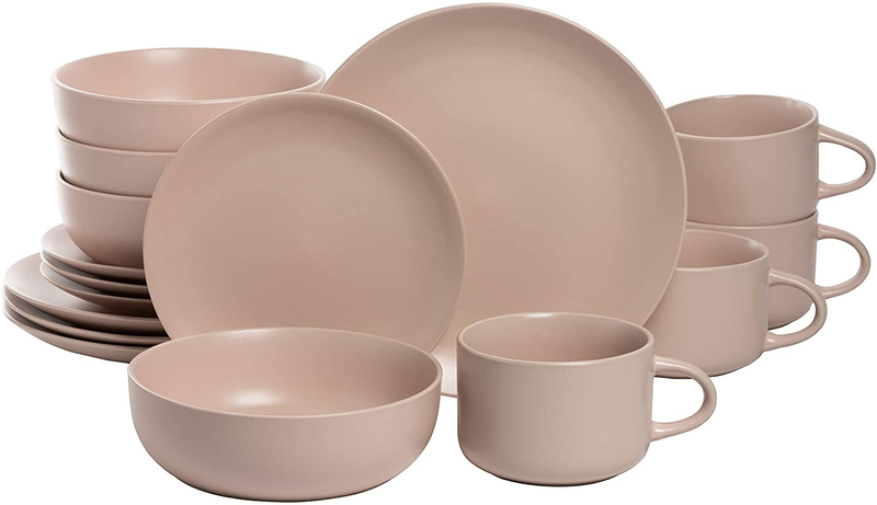 Wazee Matte Coupe Dinnerware Set Dishwasher/Microwave Safe 16 Piece Blush Pink
