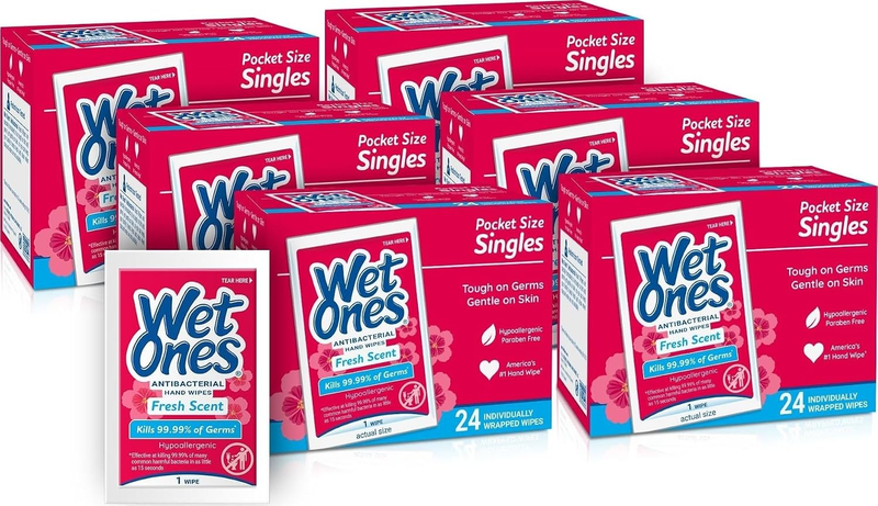 Singles Antibacterial Hand Wipes, Fresh Scent, 24 Ct (6 Pack)