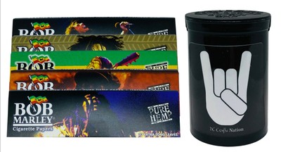 Bob Marley King Size Rolling Papers 5 Packs & Child Resistant Fresh Kettle