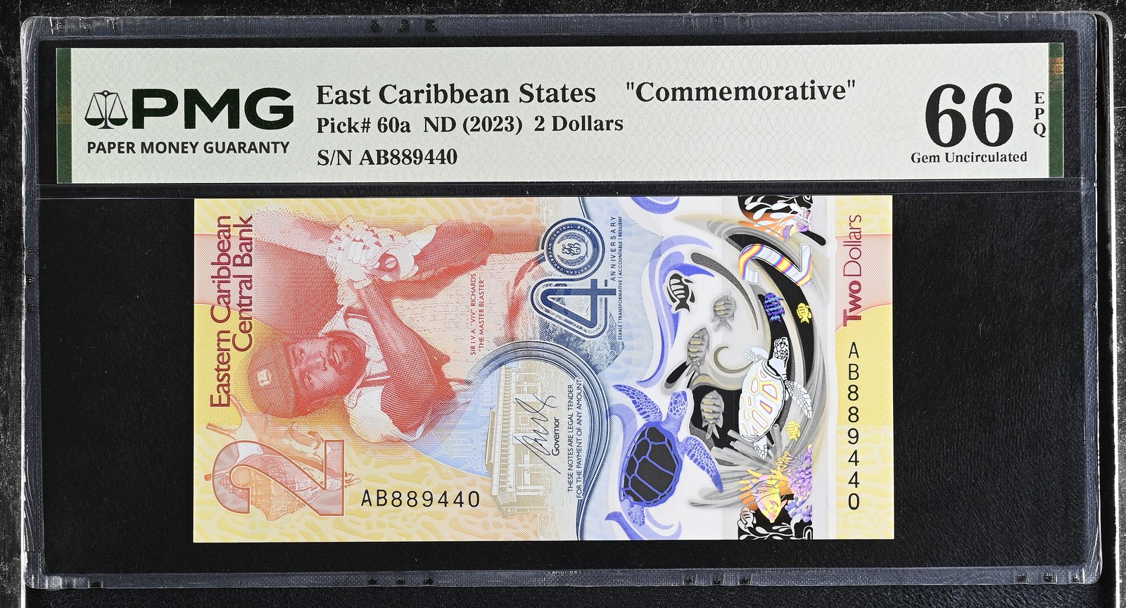 East Caribbean States 2 Dollars ND 2023 P 60 a Comm. Gem UNC PMG 66 EPQ
