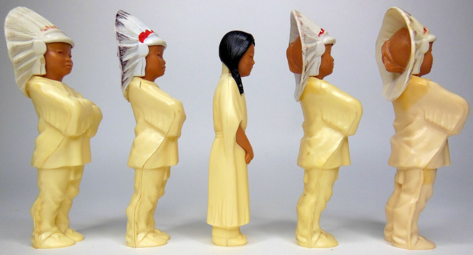 Lot of 5 Vintage Plastic Melamine Celluloid Indian Chiefs Maiden Figurines