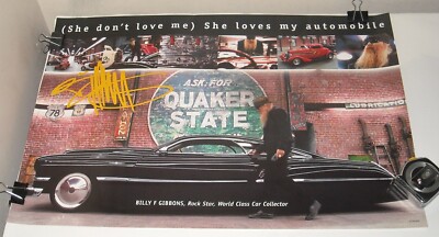 ROLLED BILLY GIBBONS ZZ TOP QUAKER STATE MOTOR OIL ADVERTISING POSTER 14 x 23