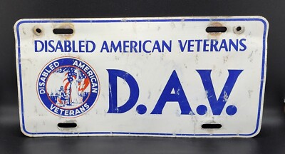 DAV Disabled American Veteran booster license plate USA red white and blue 1970s