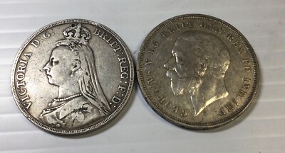 1935 George V & 1889 Great Britain Crown Pair Average Circs