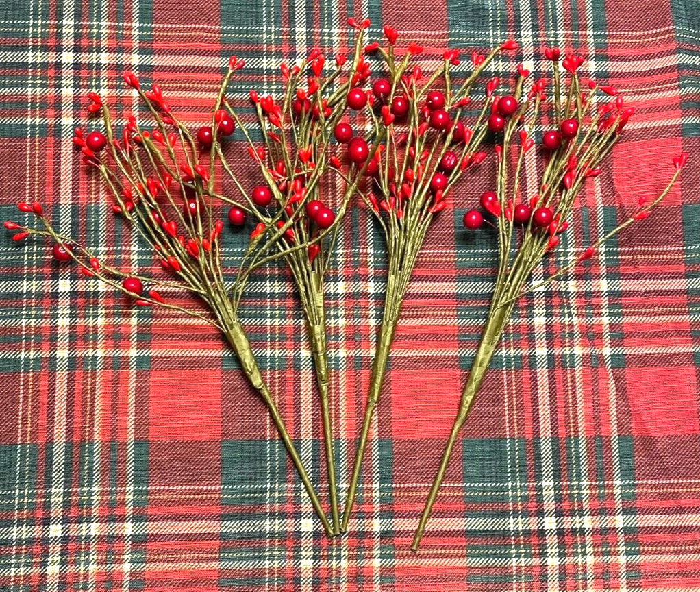 Craft Supply, 4 Floral Berry Picks, Red/white/green, Christmas Crafts,  Winter Decor, Made in Korea 