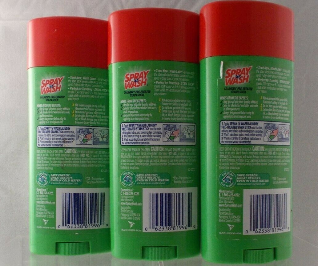 Spray 'N Wash Laundry Pre-Treater Stain Remover Stick Three 3 oz. Sticks