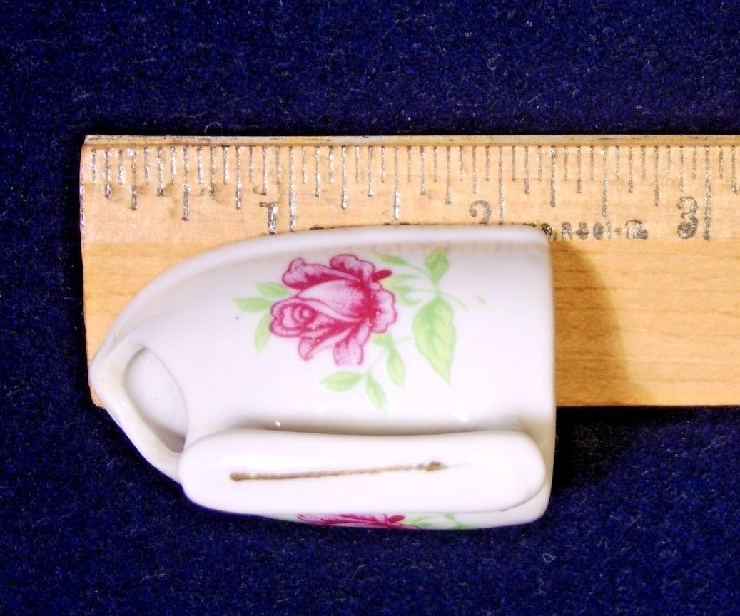 Vintage Porcelain Toothpick Holder - Iron Shape with Flower Design