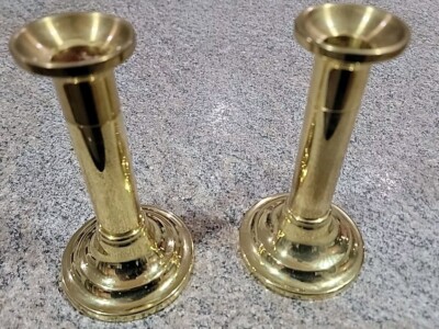 Baldwin Brass Classic Cylinder Column Candlesticks Forged in the USA 6 1/4  tall