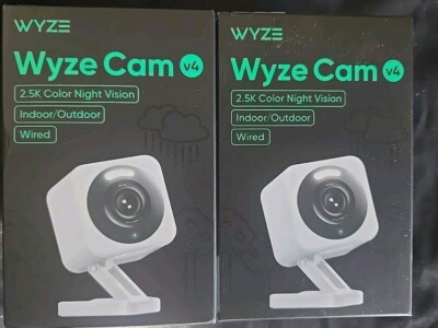 Wyze Cam V4 2K HD Security Camera + 6 Months Cloud, Integrated Spotlight, 2-Pack