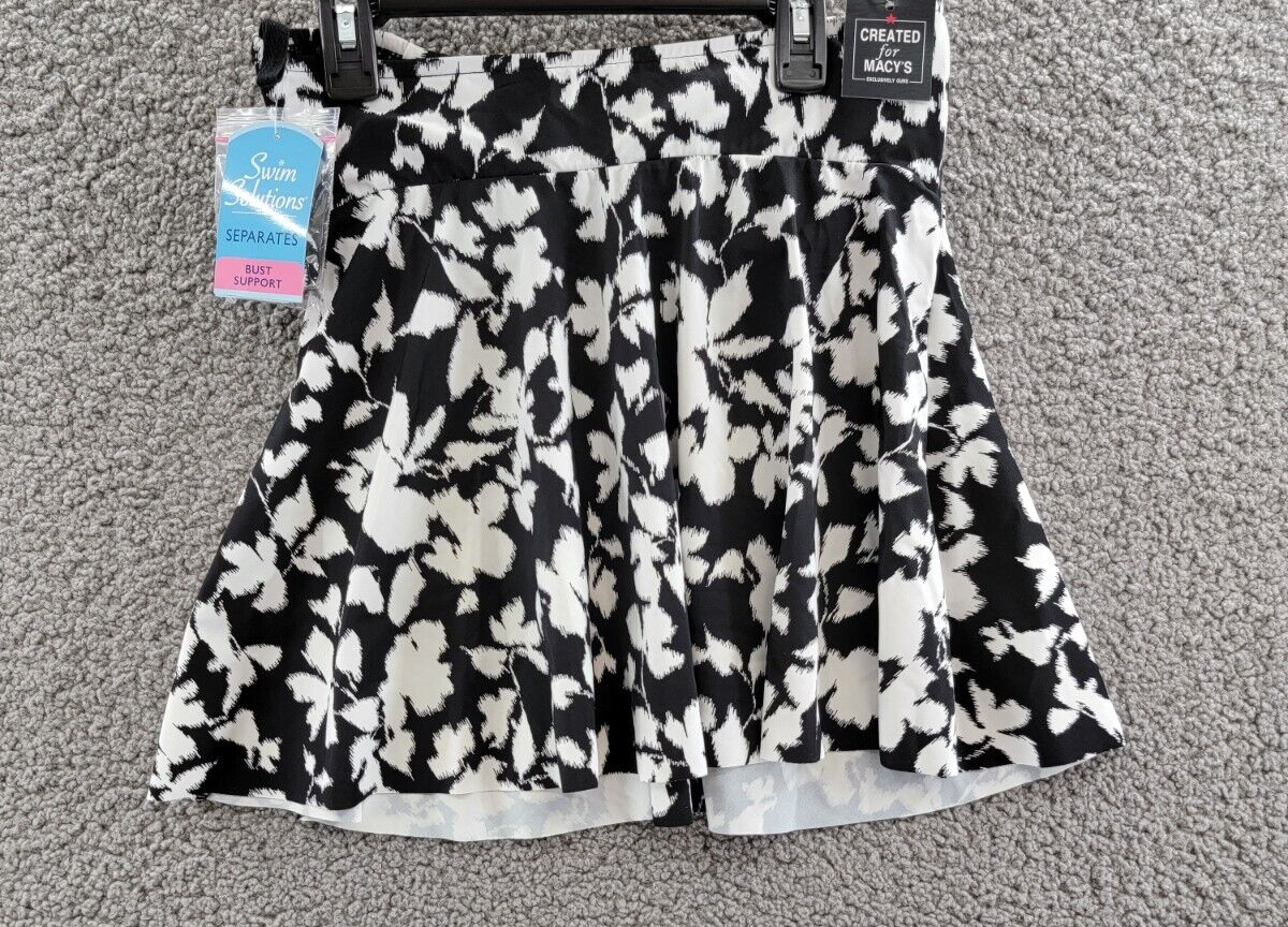 Swim Solutions Printed Flyaway Tankini Top Women's 8 Black/White Pullover Style+ - Picture 7 of 12