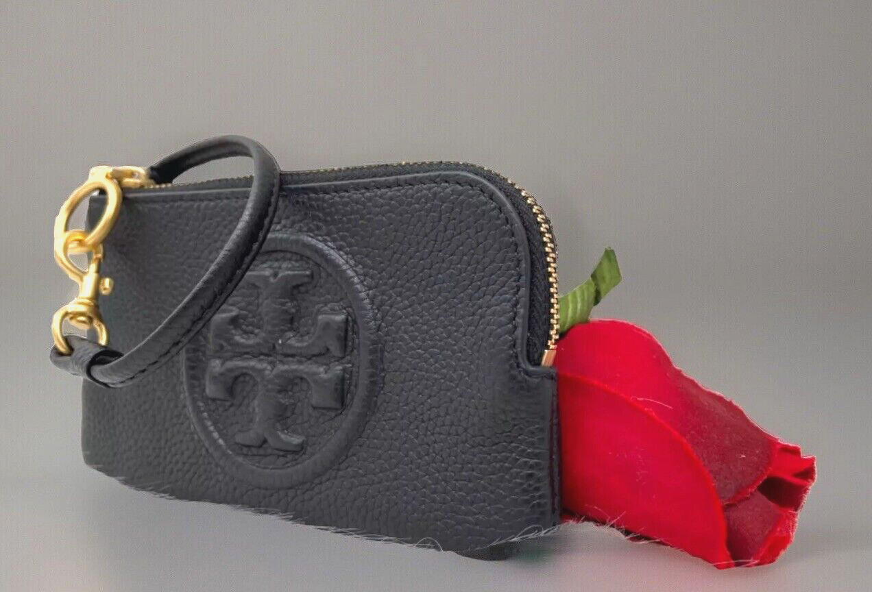 AUTH NWT Tory Burch Perry Bombé Logo Leather Slots Zip Card