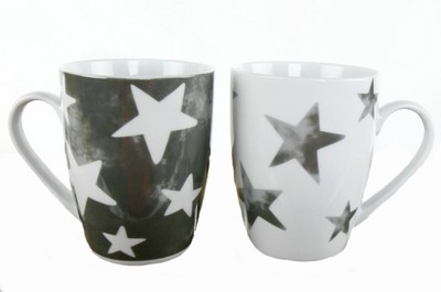 2x Porzellan Kaffeetasse 250 ml im Stern Design - Kaffee Becher Tasse Kaffeepot