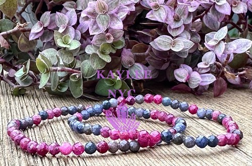 Wholesale 6Pcs Natural Ruby & Sapphire 4mm Faceted 7.5” Healing Stretch Bracelet