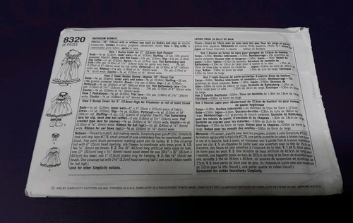 Uncut Simplicity Bathroom Bunnies Pattern 8320 Towel Holder Cover Decoration