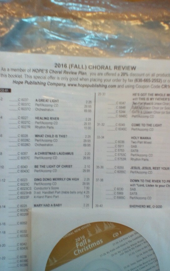 HOPE PUBLISHING CHORAL PACKETS,SPRING&FALL 2016;'17,'18;190 NEW ANTHEMS,15 CD'S