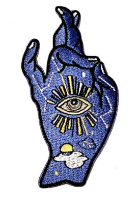 All Seeing Eye Good Luck Iron On Embroidered Patch Crossed Fingers Mudra Mojo