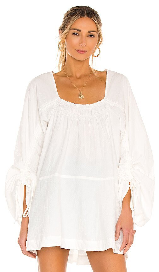 

Белое мини-платье NWD FREE PEOPLE с длинными рукавами и рюшами и рюшами Brynn, верхом из вуали, Белый