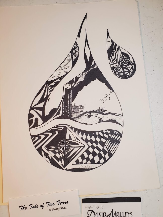 Original pen and ink fine art drawing Tale of Two Tears, David Mullins