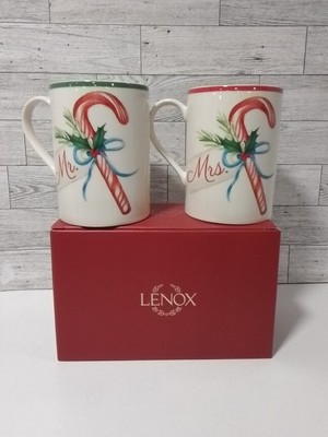 Lenox Set of 2 Porcelain Holiday Mr. & Mrs. Coffee Mugs NIB 2023