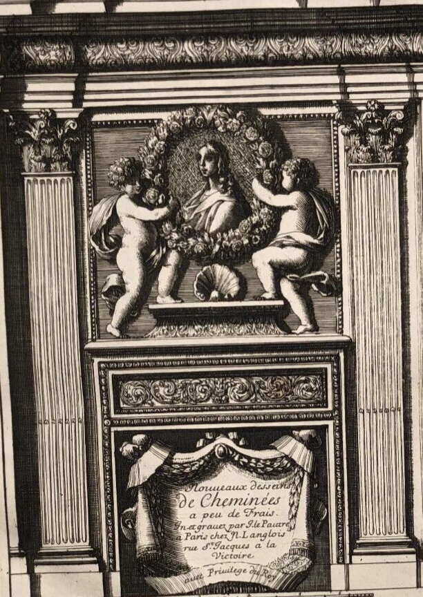 Antique Original Etching Jean LEPAUTRE (1618-1682) Fireplace, Architecture  x7