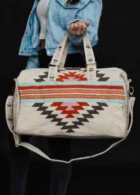 PANACHE APAPREL BEIGE, BROWN & RED AZTEC DUFFEL (WOVEN 406) BRAND NEW SUMMER 24