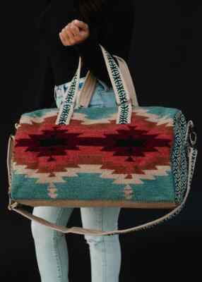PANACHE APPAREL TEAL/BURGUNDY & TAN AZTEC DUFFEL-WOVEN 444 FALL/WINTER 2024