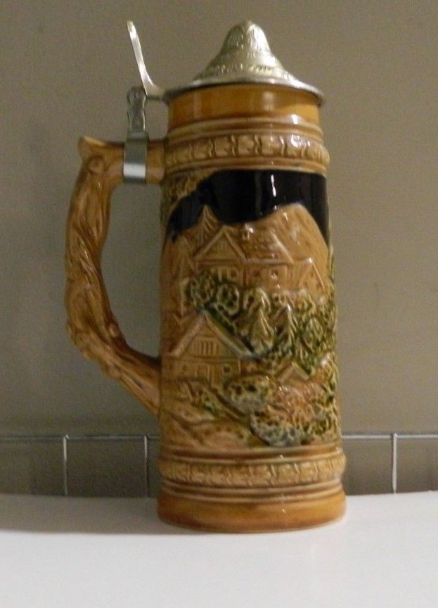 Unknown Beer Stein ceramic Raised Hand with lid bottom only marked Japan