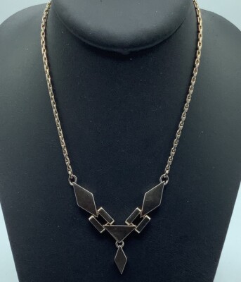 Vintage Gold & Silver Tone Geometric Pendant Necklace 