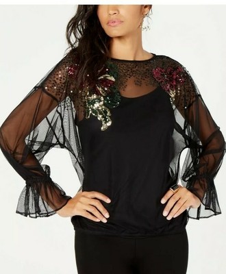 Thalia Sodi womens Embellished Mesh Top, Xsmall Original Price 89.50
