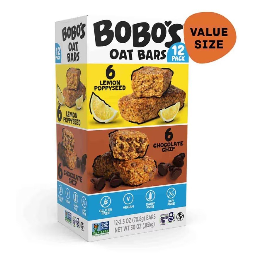 Bobo's Oat Bars Variety Lemon Poppyseed & Chocolate Chip, 30 O...