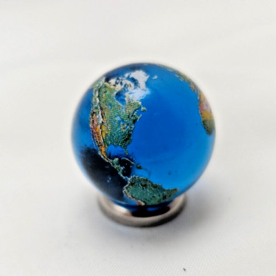Blue Glass Marble Map EARTH World Globe 7/8  Diameter with bag