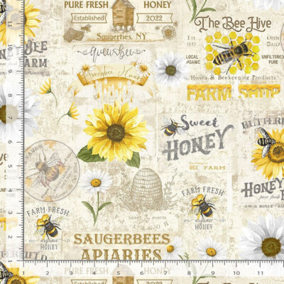 Honey Bee Farm Vegetable Sign Fabric Digital Cotton Timeless Treasures CD2387 Yd