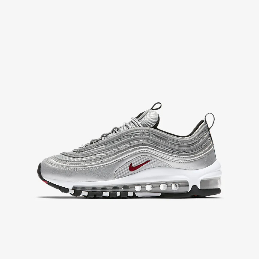 

Nike Air Max 97 Big Kids серебристый металлик/белый/красный университетский 918890-001