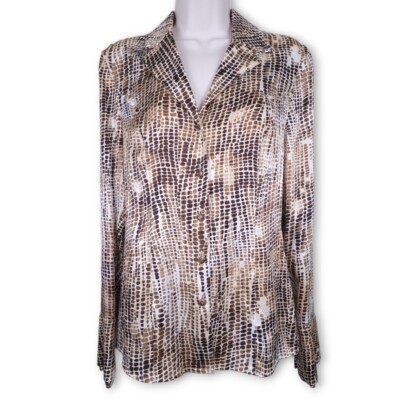 Escada Blouse Shirt Top 34 Silk Printed Long Sleeve Button Front