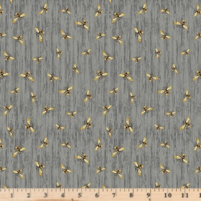 Honey Bee Farm Slate Flying Bees on Wood Texture Fabric By Half Yard Increments