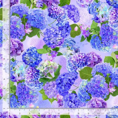 Floral Fabric | Hydrangea Bliss Medium Flower Purple | Timeless Treasures YARD