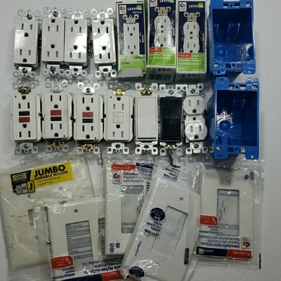GFCI & Outlets Square Round White & Black Flipper Switch Leviton Plates Hubbell