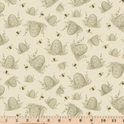 Honey Bee Farm Beige Tossed Bee Hive Fabric BEE-CD2390 By Half Yard Increments