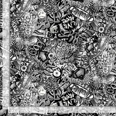 Sports Fabric | Skateboard Graffiti Text Black White | Timeless Treasures YARD