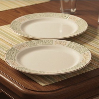 Homer Laughlin Best China Dinner Plates, Set of 2, MCM Yellow & Green Porcelain