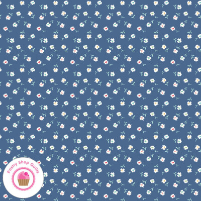 Riley Blake VINTAGE HAPPY 2 C9137D Blue Floral Quilt Fabric LORI HOLT 30s Rep