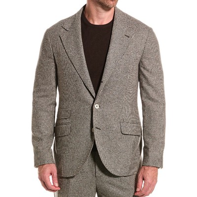 Pre-owned Brunello Cucinelli Men's Wool Blend 3 Button Classic Hounds Tooth Suit In Brown