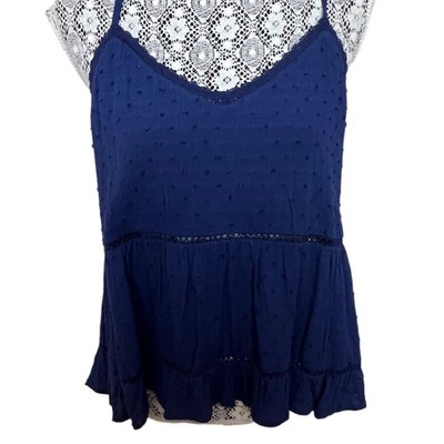 Belle Du Jour Textured and Ruffe Bottom Navy Blue Spaghetti Strap Top / Size XL