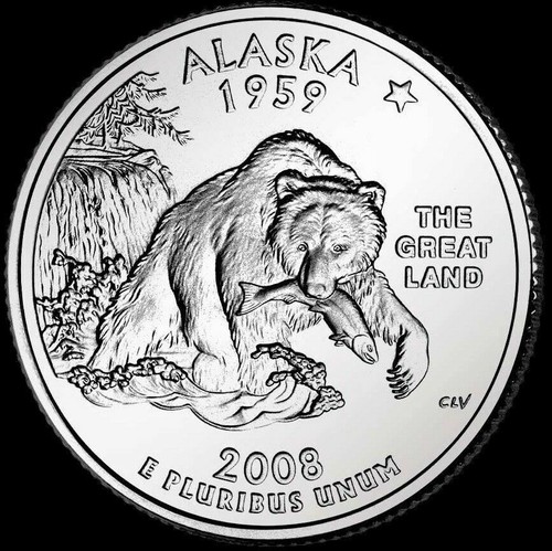 【新品未使用】2008年発行 アラスカ州Quarter 1 ロール 2008-P Alaska Washington State Quarter From US Mint Roll